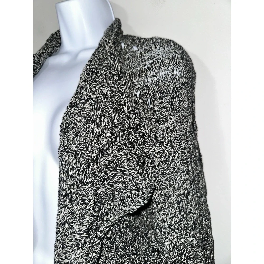 Zadig & Voltaire‎ Black White Distressed Open Front Duster Cardigan Size S